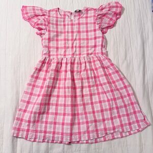 Crown And Ivy Girls Dress MEDIUM Pink & White Checked Seersucker Gingham